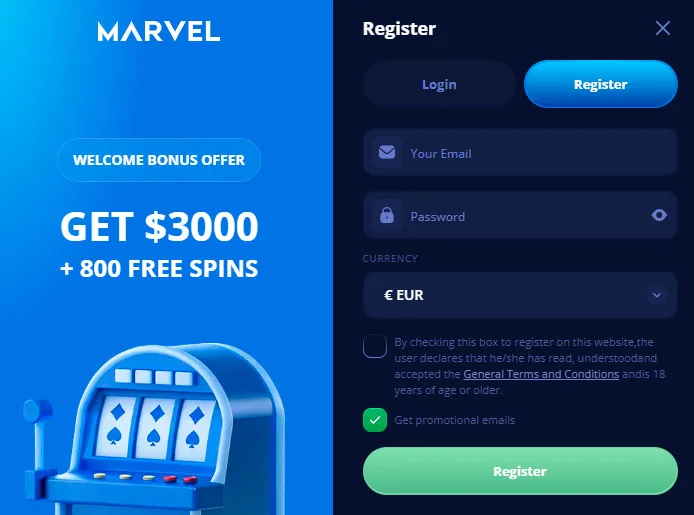 Registrace Marvel Casino